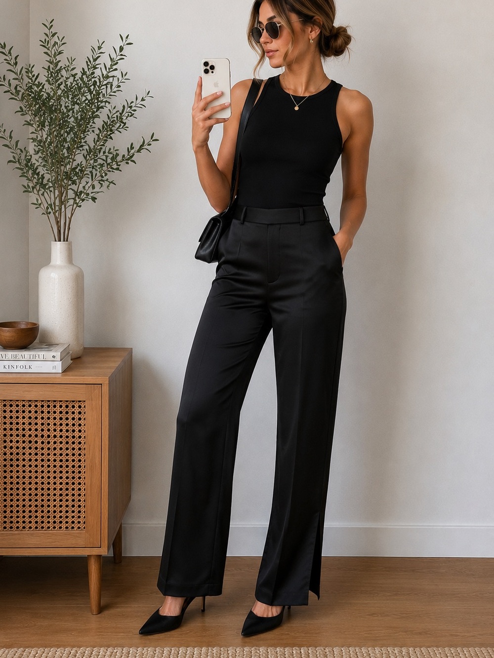 🖤 H&M Satin-Finish Split-Hem Dress Pants — Size 8